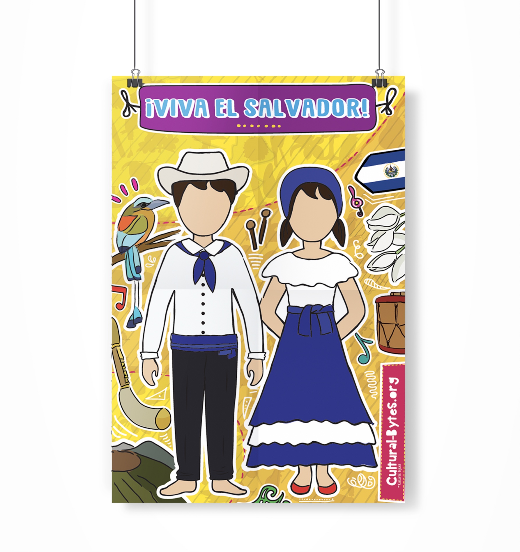 El Salvador Cultural Poster, Traditional Hispanic Attire