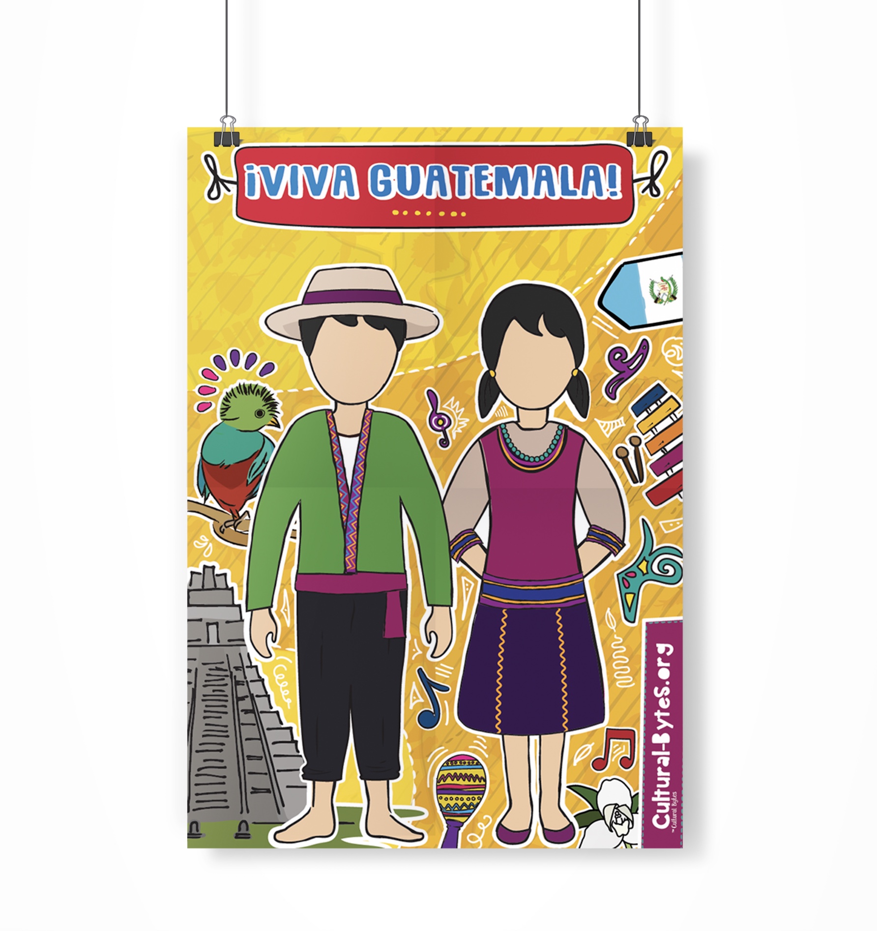 Guatemala Cultural Poster, Traditional Hispanic Attire