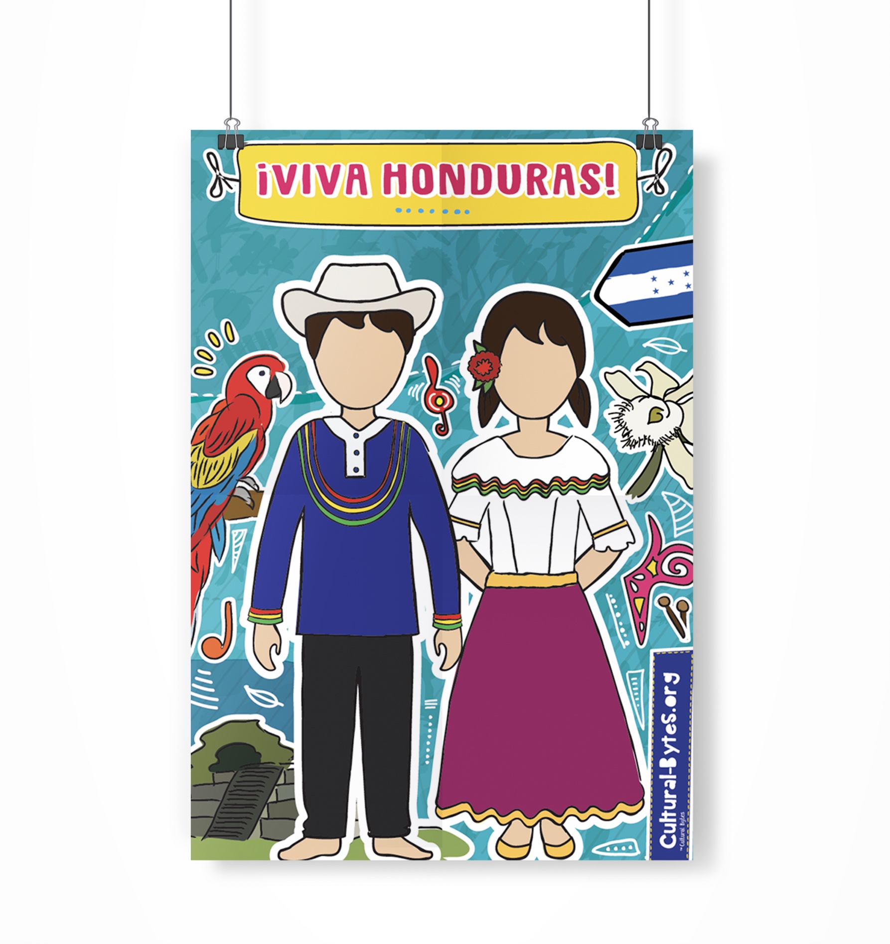 Honduras Cultural Poster, Traditional Hispanic Attire